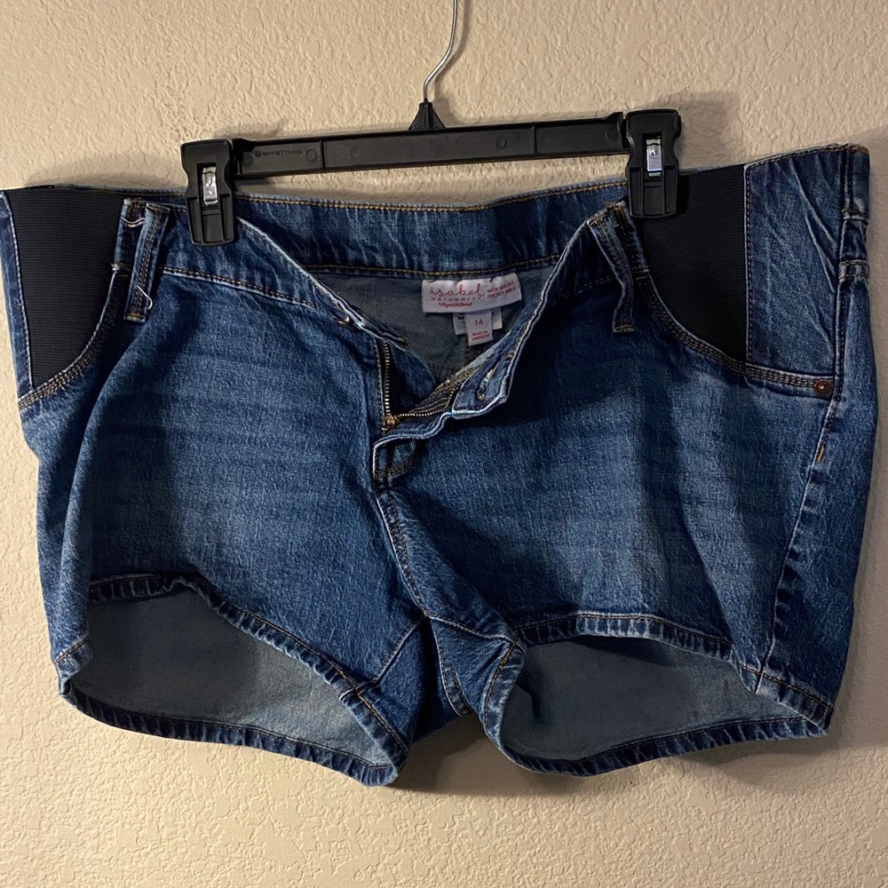 Maternity Denim Shorts with Stretch Side Panels - Blue